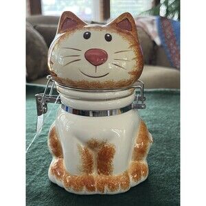 Boston Warehouse Sitting Pretty Tabby Cat Hinged Treat Jar NEW Old Stock
